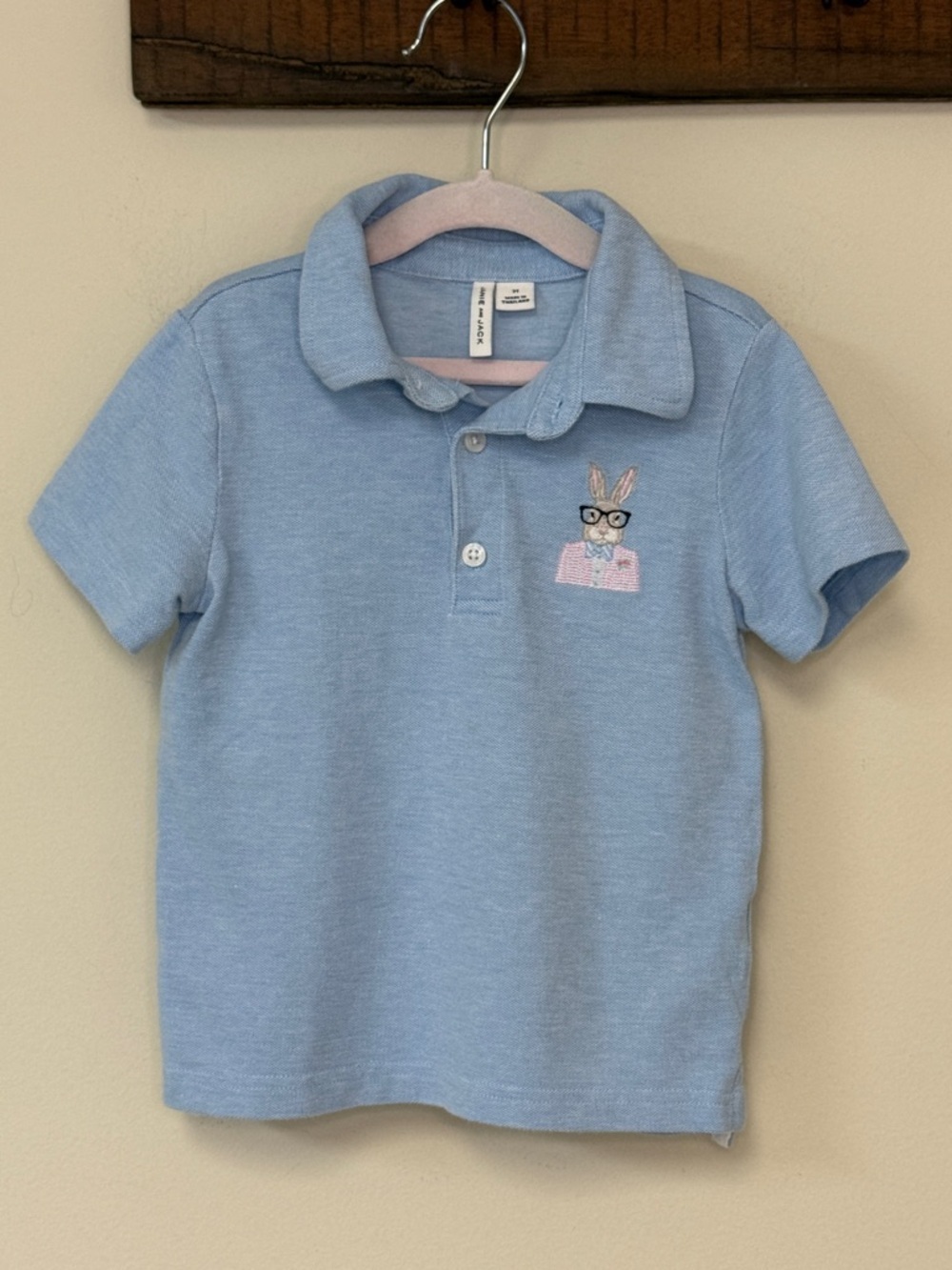 Janie and Jack: Boys Light Blue Bunny Pique Polo - Embroidered, Size. 2T